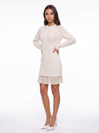 Trenza Cable Knit Sweater Mini Dress – Women Knitted Jumper Dress Long Sleeve Pleated Hem Cable Knit Dress