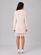 Trenza Cable Knit Sweater Mini Dress – Women Knitted Jumper Dress Long Sleeve Pleated Hem Cable Knit Dress