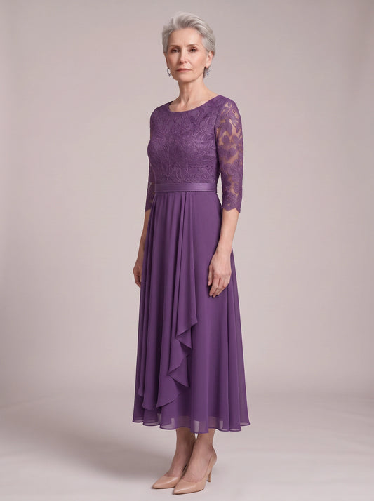 Fiorita Lace Bodice Midi Dress – Women Formal Wedding Guest Mother of Bride Elegant Evening Midi Dress