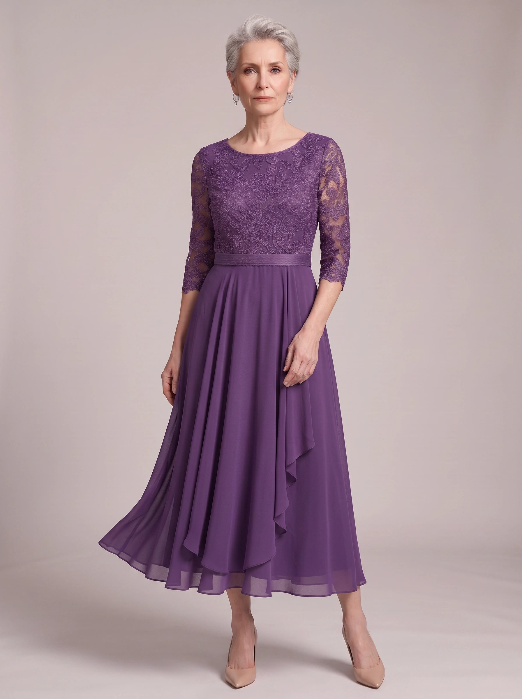 Fiorita Lace Bodice Midi Dress – Women Formal Wedding Guest Mother of Bride Elegant Evening Midi Dress