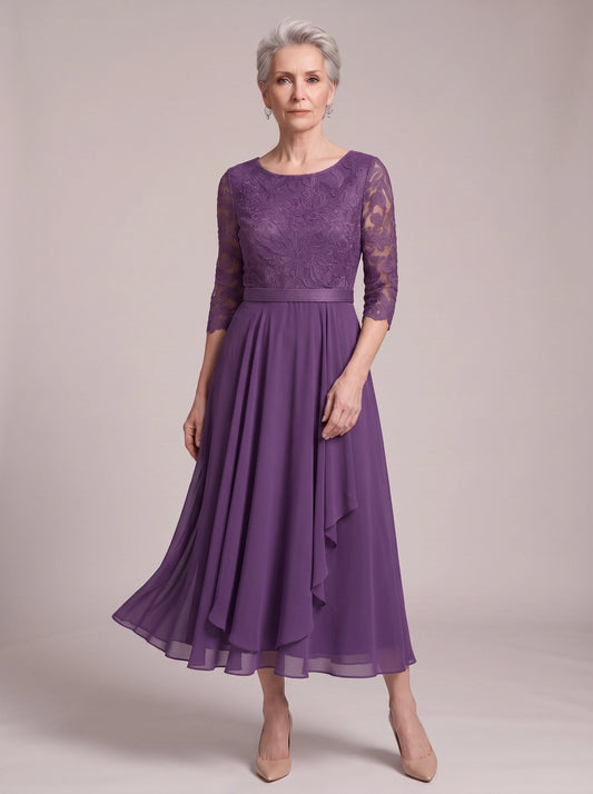 Fiorita Lace Bodice Midi Dress – Women Formal Wedding Guest Mother of Bride Elegant Evening Midi Dress