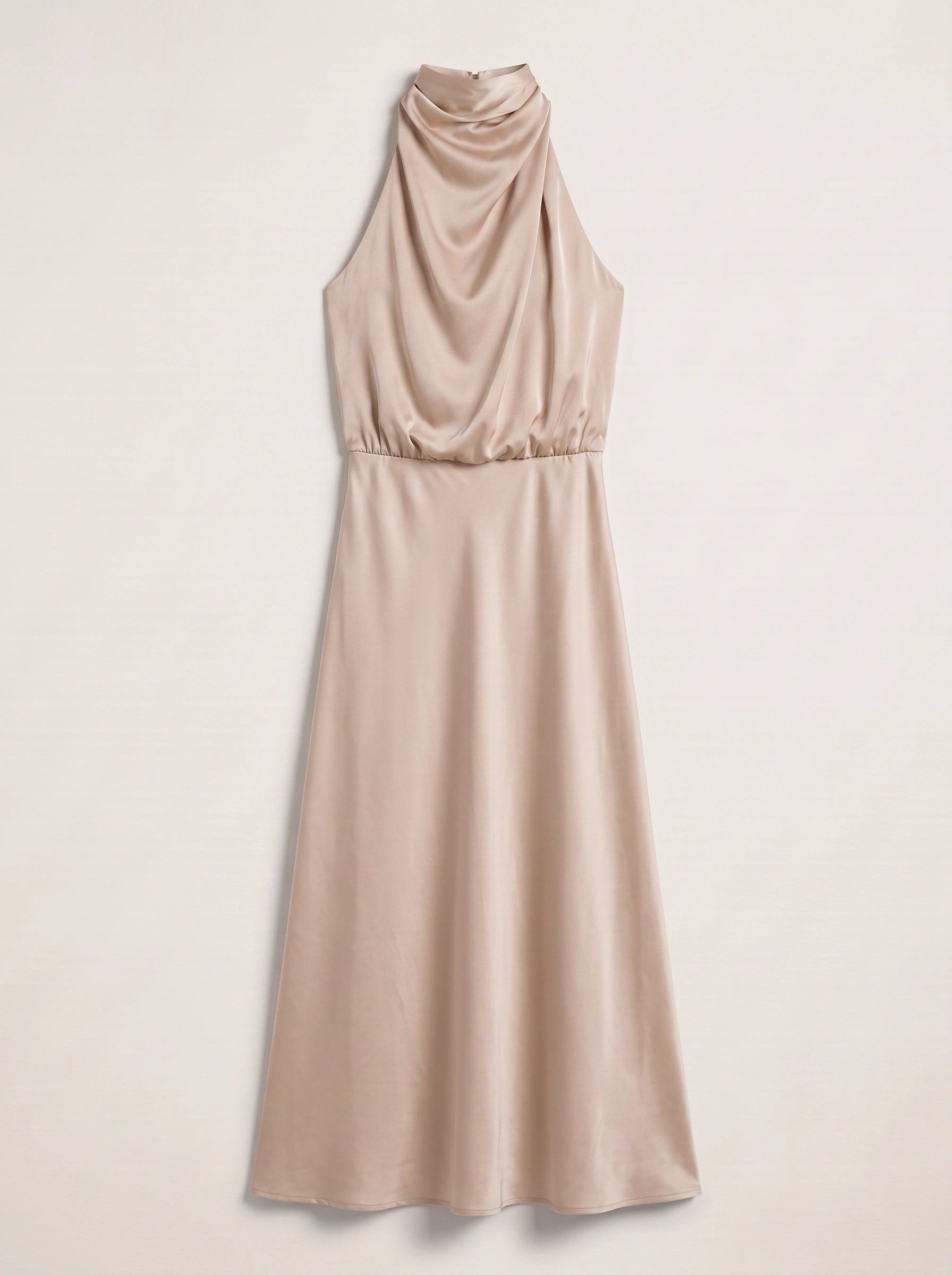Drapia Halter Neck Satin Midi Dress – Women Formal Wedding Guest Evening Party Champagne Elegant Midi Dress