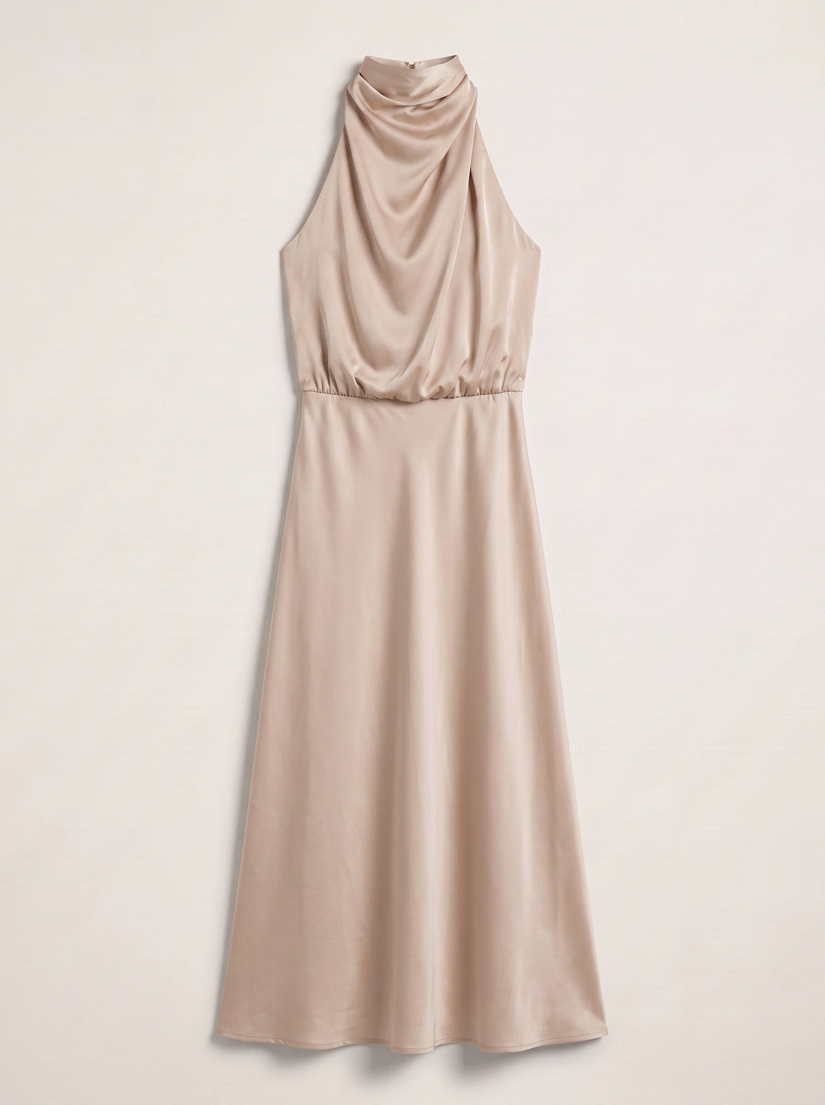 Drapia Halter Neck Satin Midi Dress – Women Formal Wedding Guest Evening Party Champagne Elegant Midi Dress