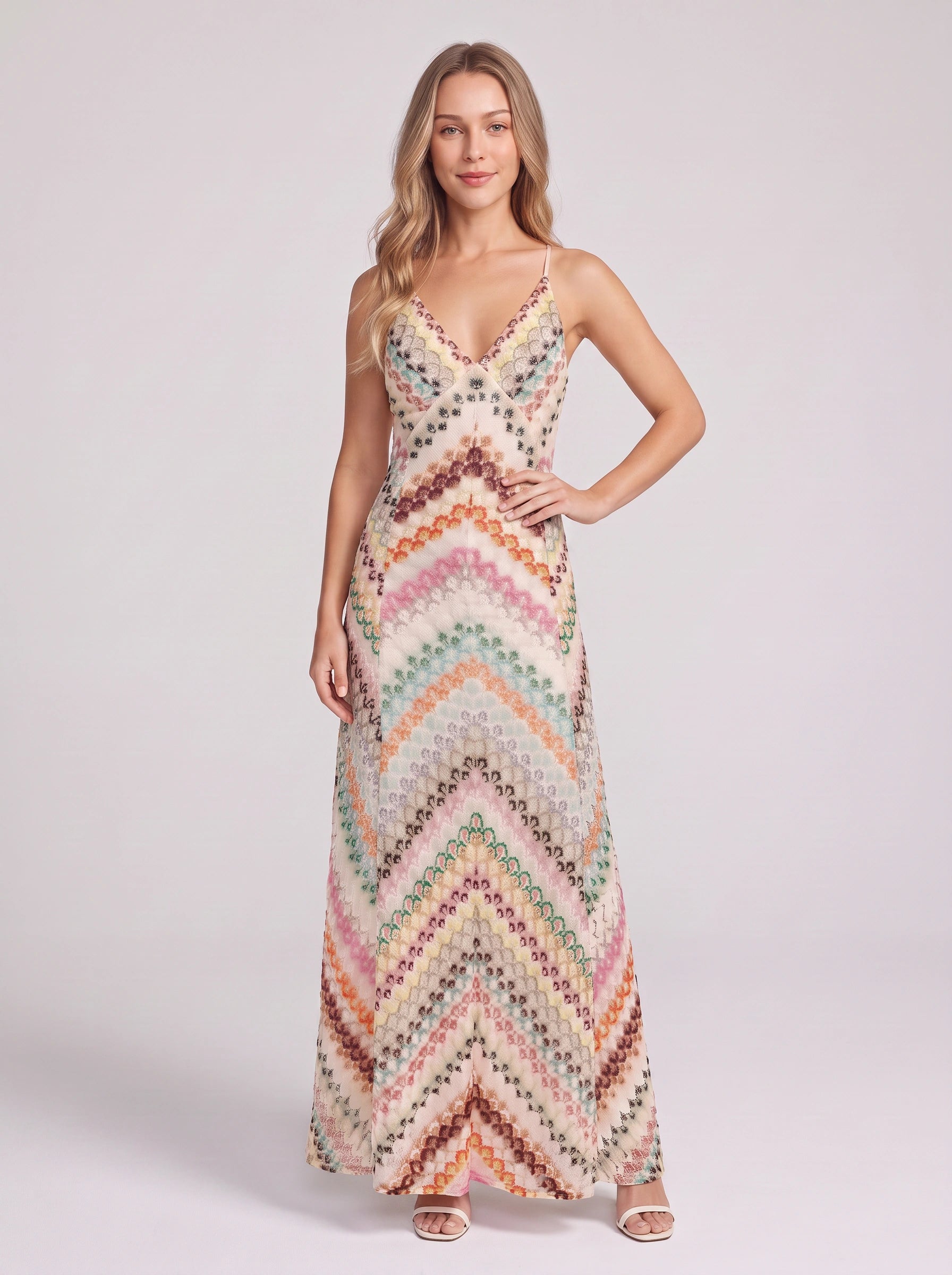 Archiva Chevron Maxi Dress – Women Halter Neck Embellished Evening Formal Occasion Party Maxi Dress