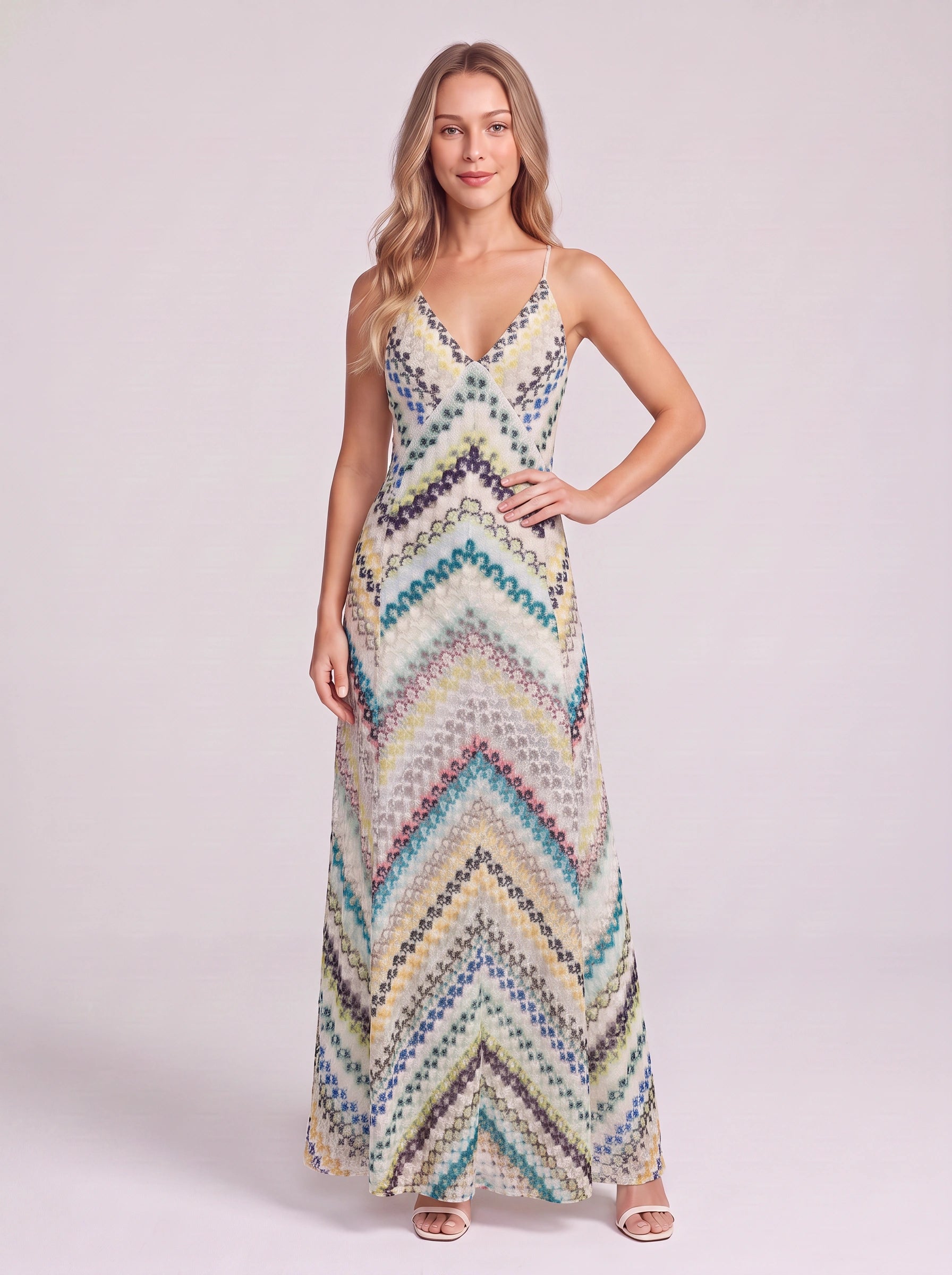 Archiva Chevron Maxi Dress – Women Halter Neck Embellished Evening Formal Occasion Party Maxi Dress