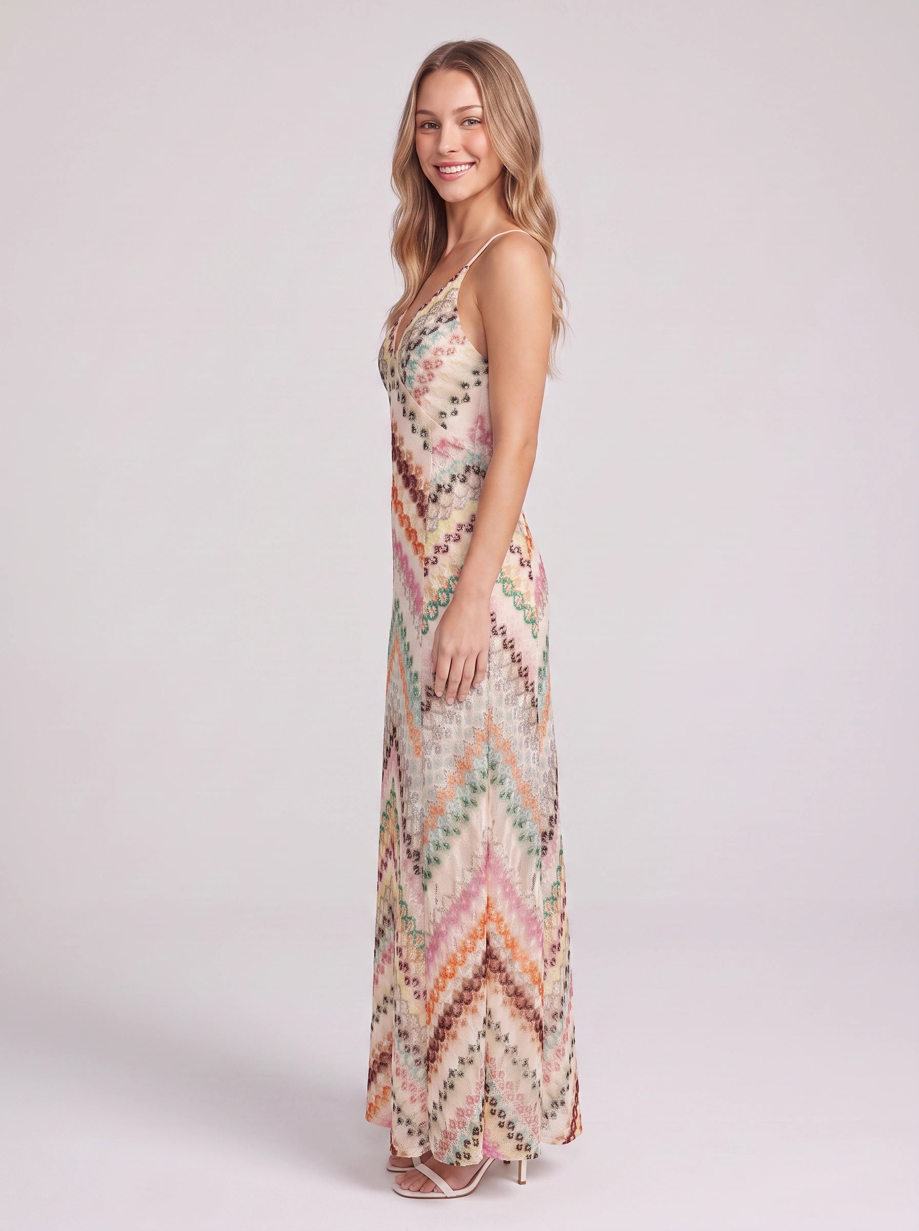 Archiva Chevron Maxi Dress – Women Halter Neck Embellished Evening Formal Occasion Party Maxi Dress