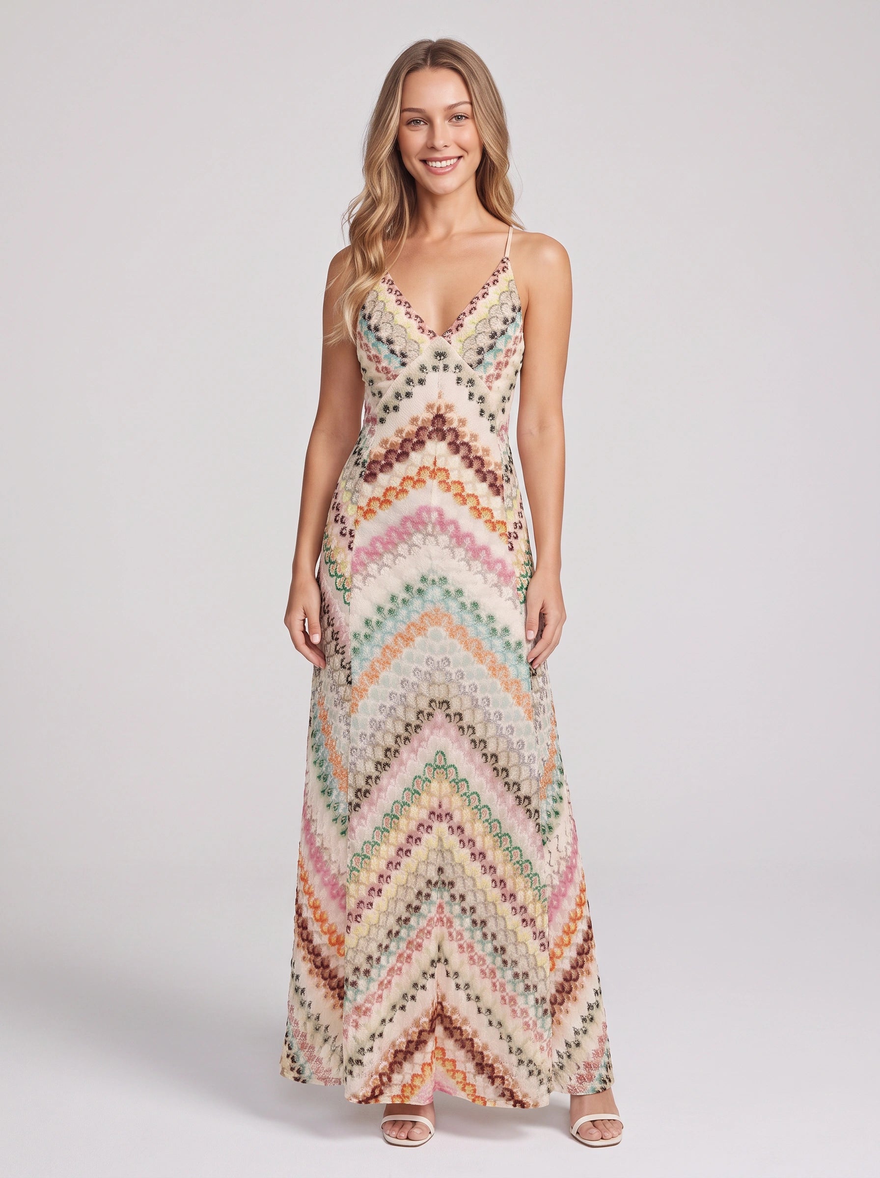 Archiva Chevron Maxi Dress – Women Halter Neck Embellished Evening Formal Occasion Party Maxi Dress