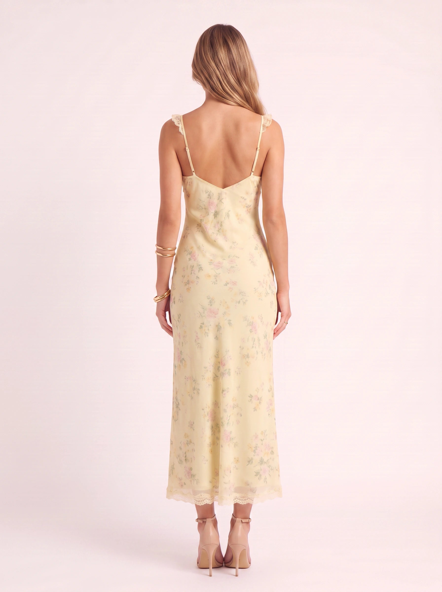 Florisse Lace-Trim Midi Dress – Floral Midi Dress Women Vintage Garden Party Summer Slip Midi Dress