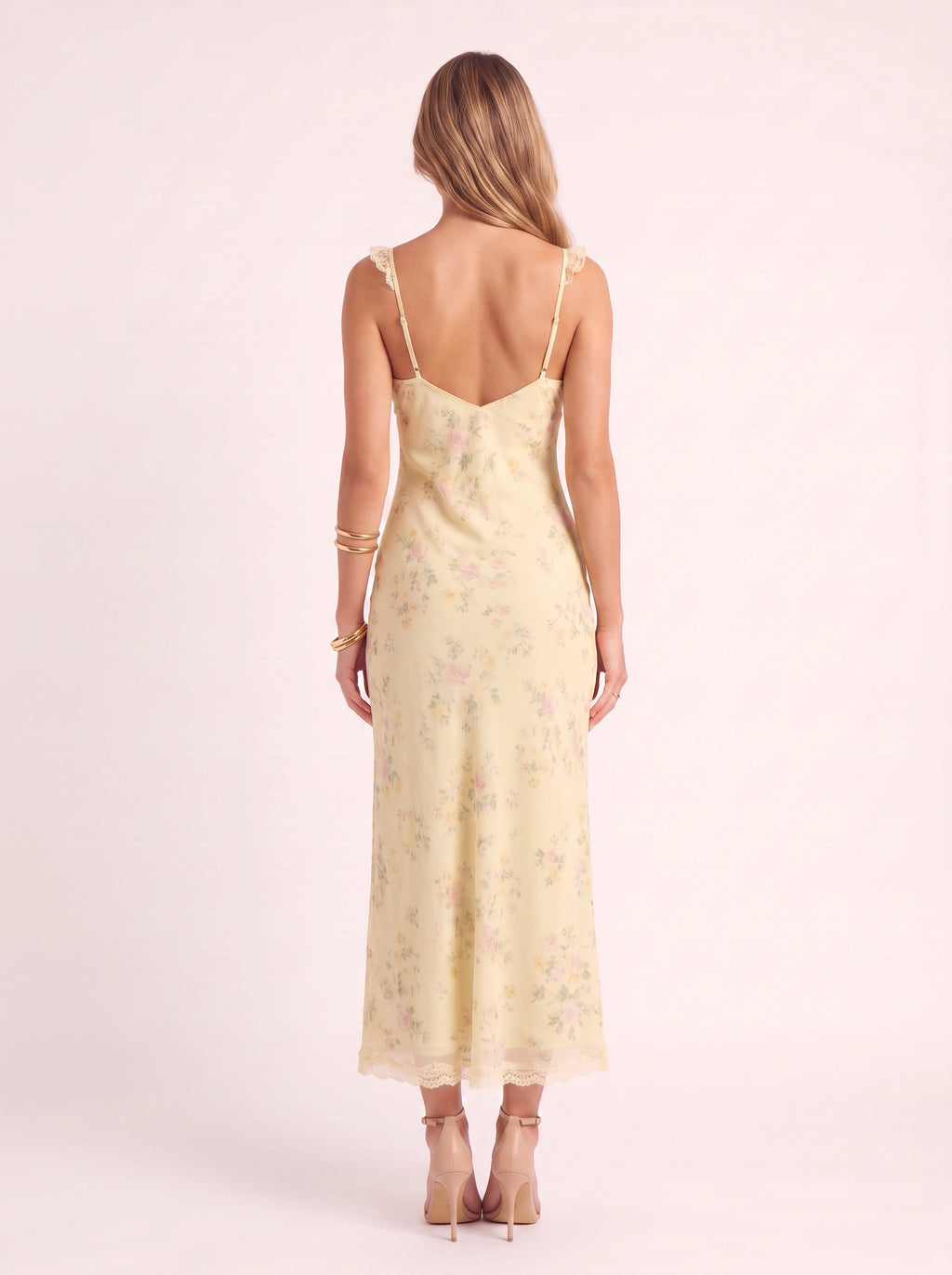 Florisse Lace-Trim Midi Dress – Floral Midi Dress Women Vintage Garden Party Summer Slip Midi Dress