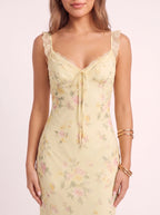 Florisse Lace-Trim Midi Dress – Floral Midi Dress Women Vintage Garden Party Summer Slip Midi Dress