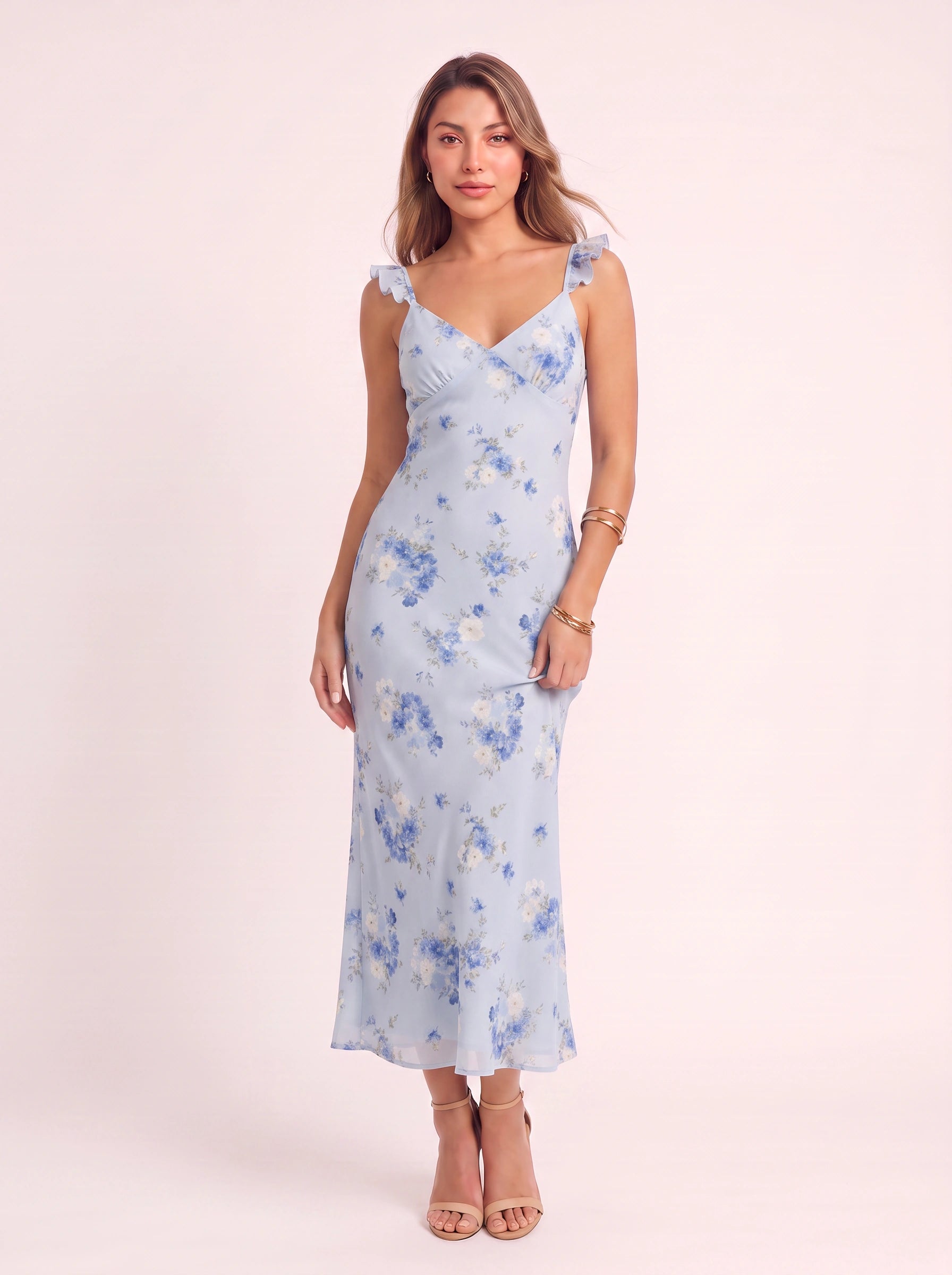 Florisse Lace-Trim Midi Dress – Floral Midi Dress Women Vintage Garden Party Summer Slip Midi Dress