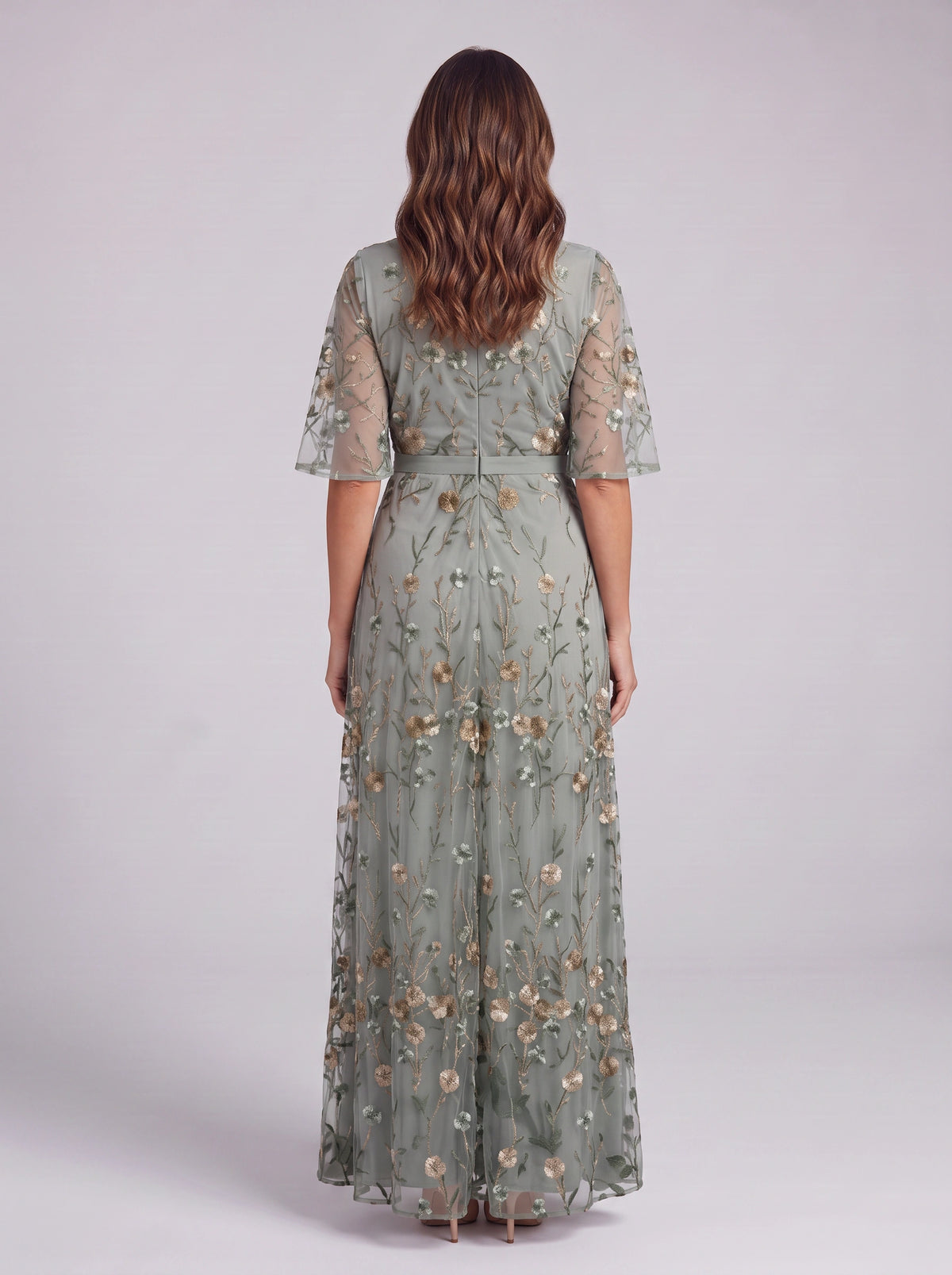 Brocage Embroidered Plunge Maxi Dress – Floral Sequin Wedding Guest Women Formal Evening Party Maxi Dress