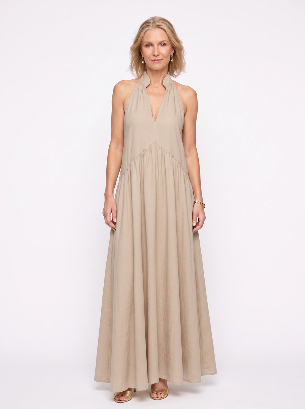 Brescia Halter Neck Maxi Dress – Tiered Halterneck Women Boho Summer Casual Loose Fit Cotton Maxi Dress