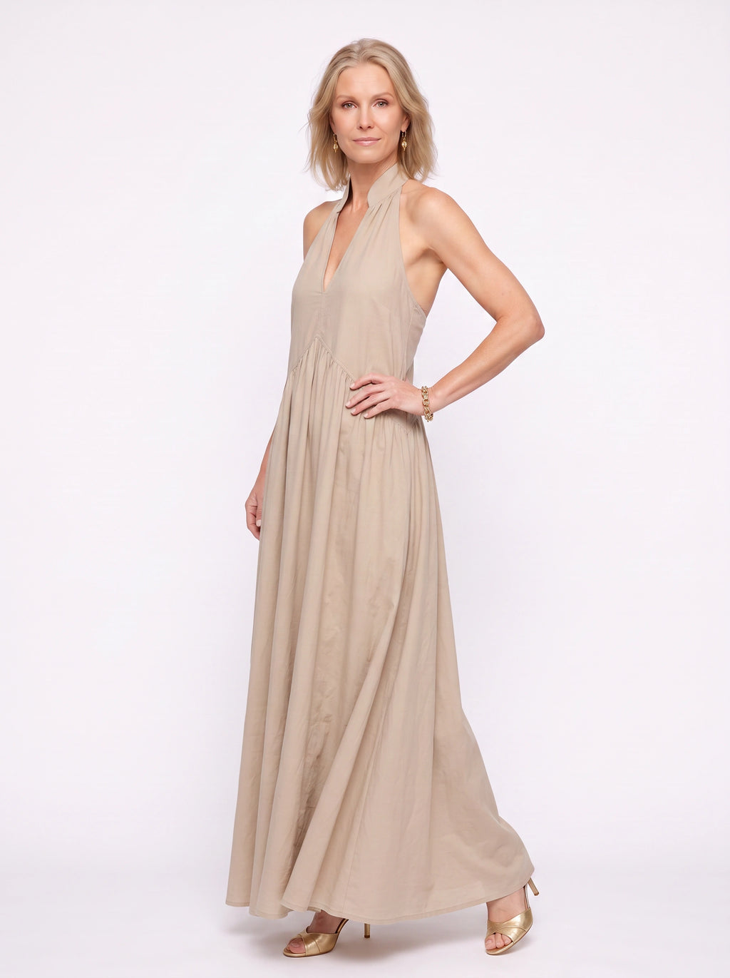 Brescia Halter Neck Maxi Dress – Tiered Halterneck Women Boho Summer Casual Loose Fit Cotton Maxi Dress