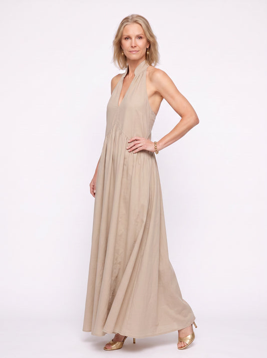 Brescia Halter Neck Maxi Dress – Tiered Halterneck Women Boho Summer Casual Loose Fit Cotton Maxi Dress