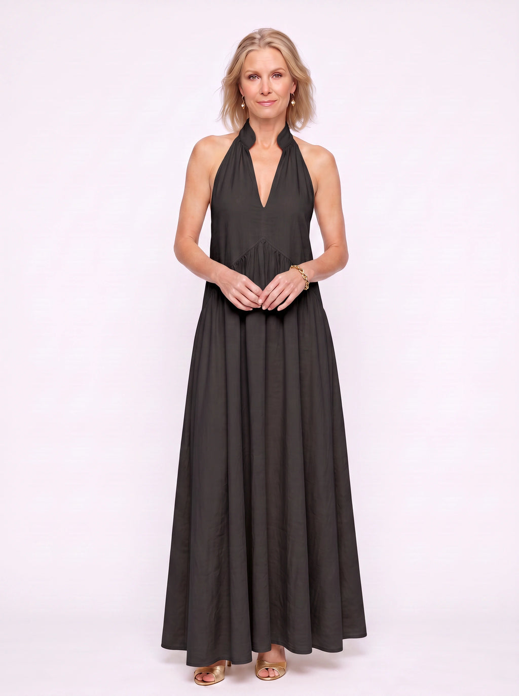 Brescia Halter Neck Maxi Dress – Tiered Halterneck Women Boho Summer Casual Loose Fit Cotton Maxi Dress