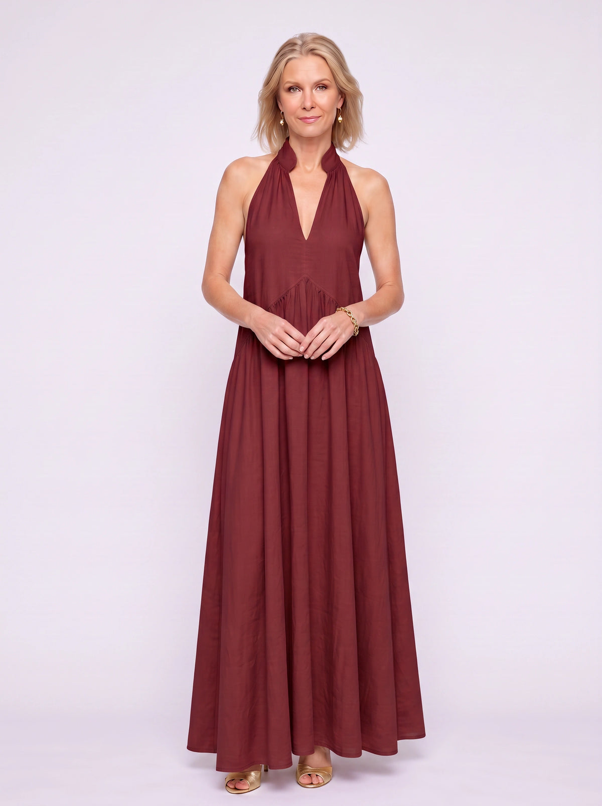 Brescia Halter Neck Maxi Dress – Tiered Halterneck Women Boho Summer Casual Loose Fit Cotton Maxi Dress