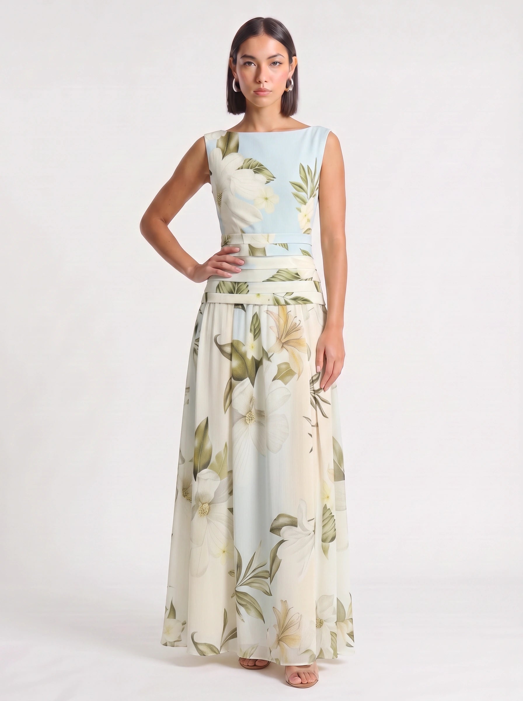 Magnolya Boat Neck Maxi Dress – Floral Maxi Dress Women Wedding Guest Elegant Evening Long Floral Dress