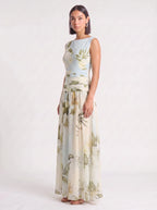 Magnolya Boat Neck Maxi Dress – Floral Maxi Dress Women Wedding Guest Elegant Evening Long Floral Dress