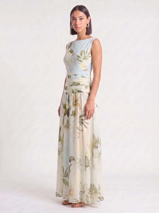 Magnolya Boat Neck Maxi Dress – Floral Maxi Dress Women Wedding Guest Elegant Evening Long Floral Dress