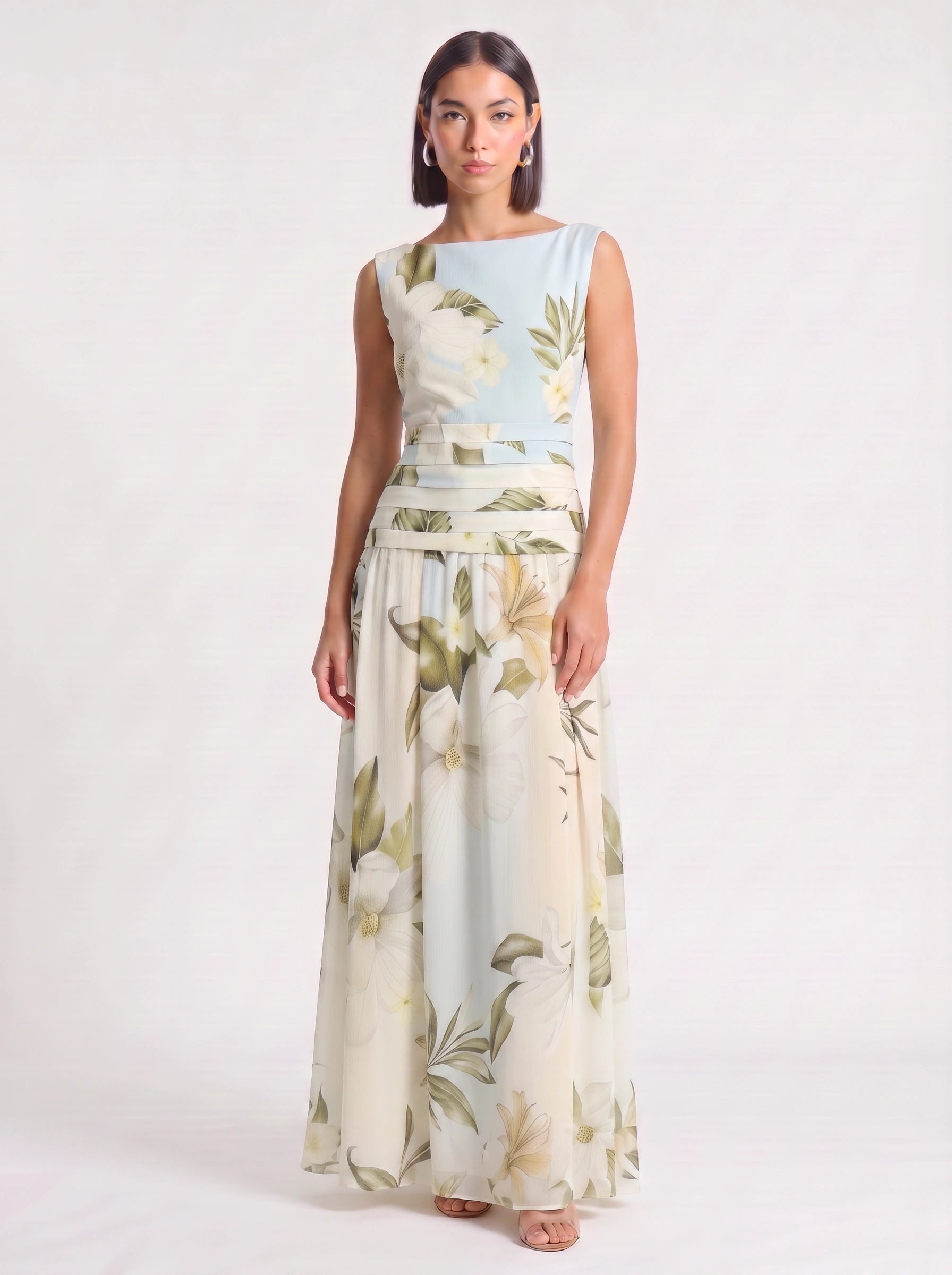 Magnolya Boat Neck Maxi Dress – Floral Maxi Dress Women Wedding Guest Elegant Evening Long Floral Dress