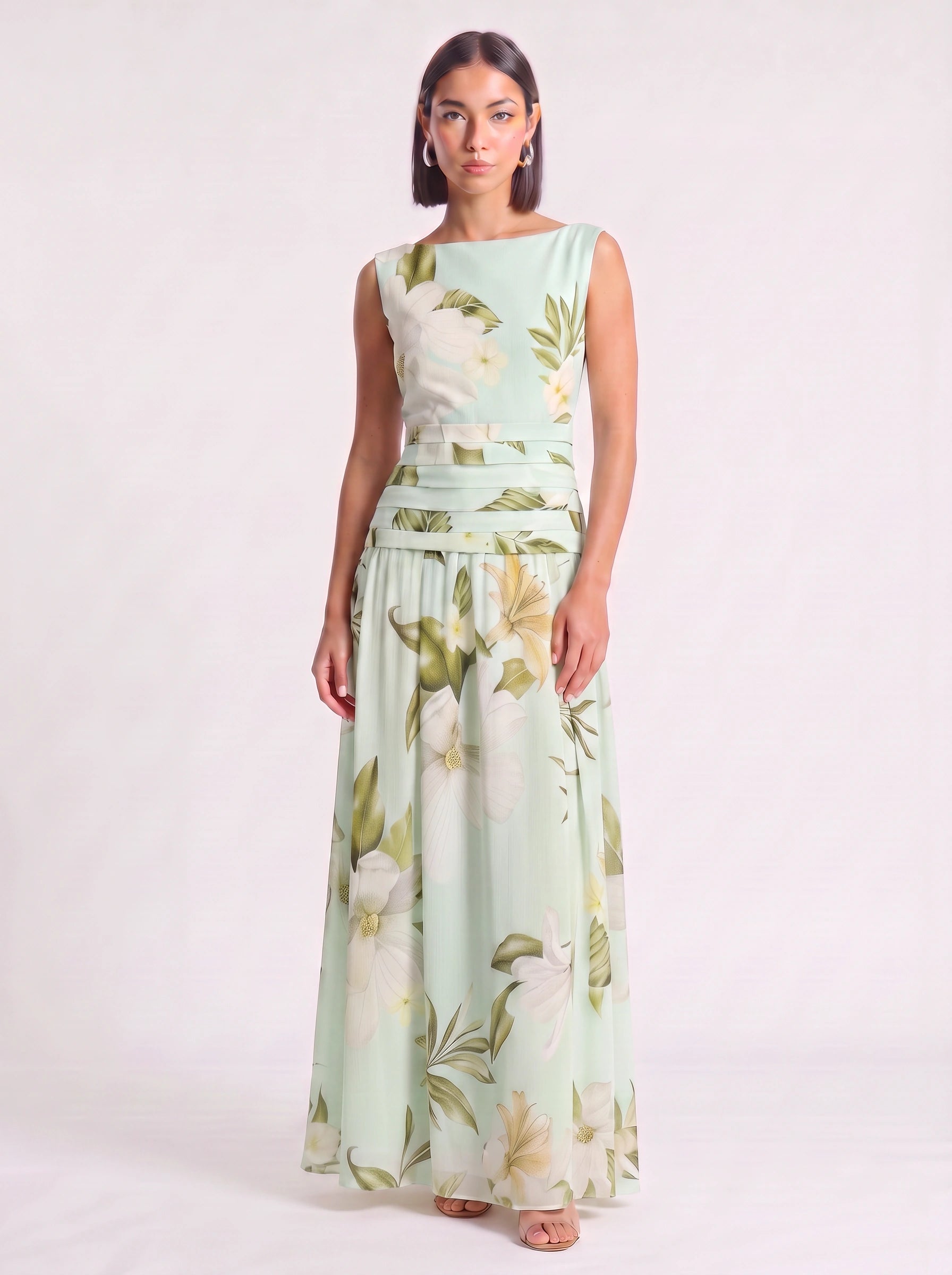 Magnolya Boat Neck Maxi Dress – Floral Maxi Dress Women Wedding Guest Elegant Evening Long Floral Dress