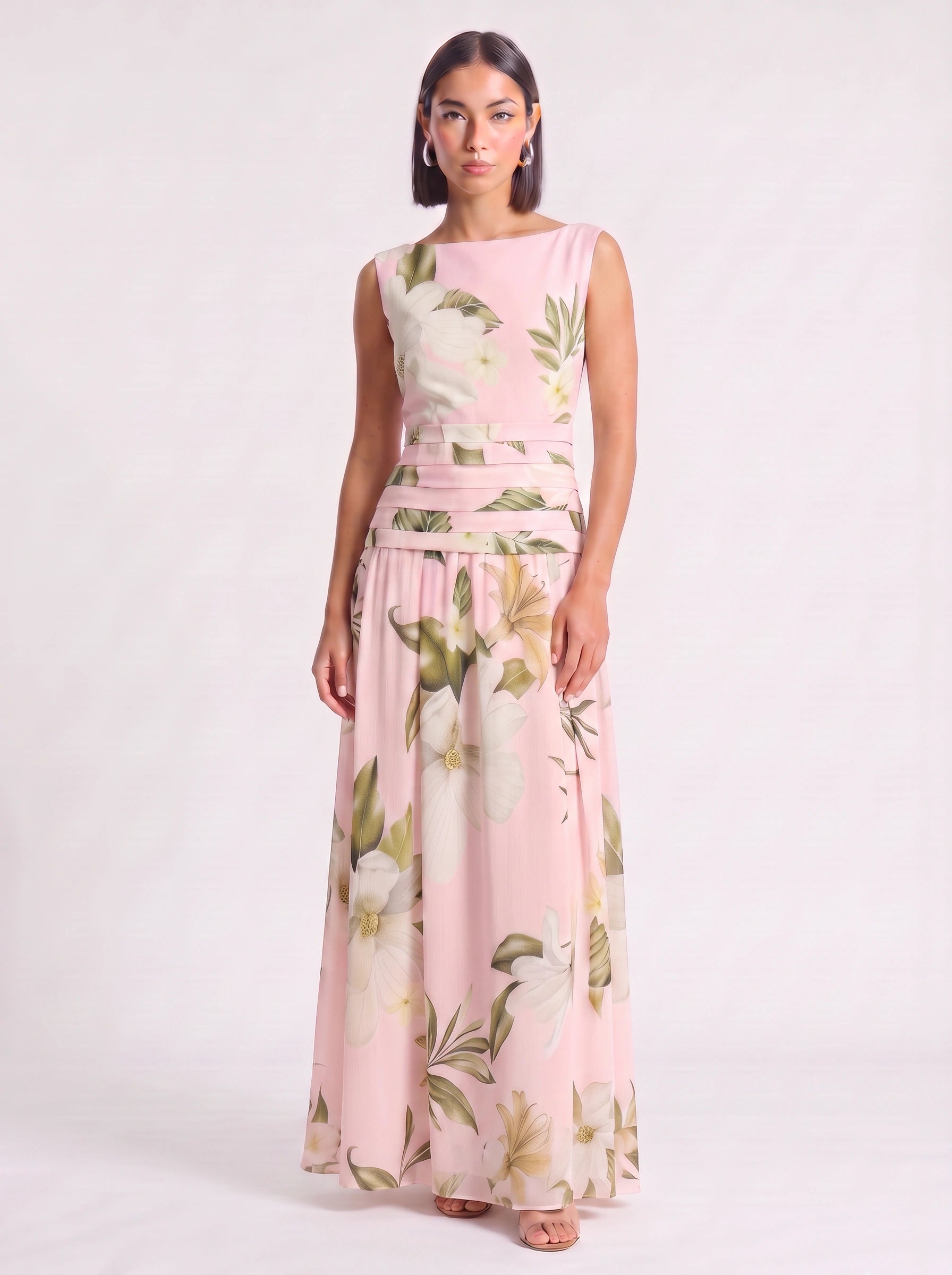 Magnolya Boat Neck Maxi Dress – Floral Maxi Dress Women Wedding Guest Elegant Evening Long Floral Dress