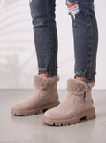 Treadelle Fur-Lined Ankle Boots – Chunky Platform Women Winter Faux Fur Suede Zip Boots