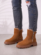 Treadelle Fur-Lined Ankle Boots – Chunky Platform Women Winter Faux Fur Suede Zip Boots
