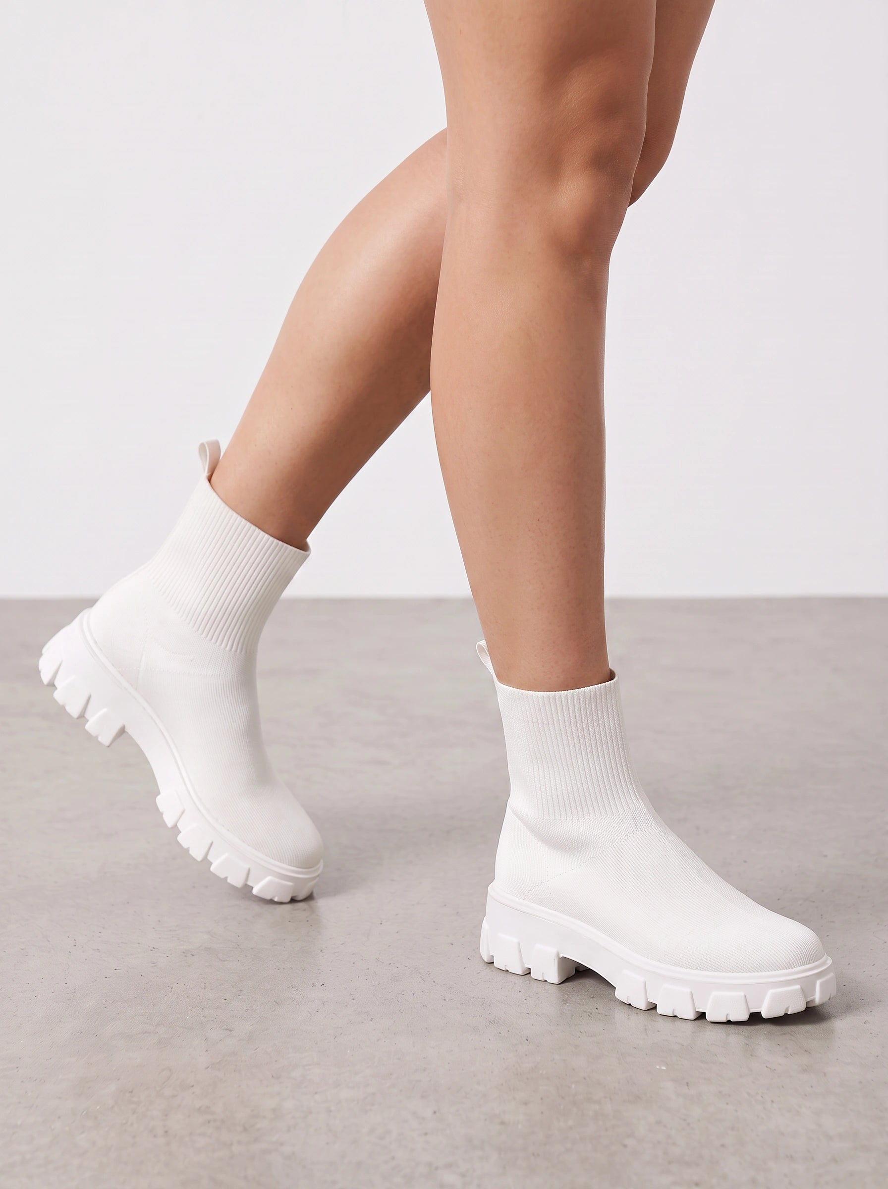 Trakrib Ribbed Sock Ankle Boots – Women Chunky Platform Chelsea Boots Streetwear Casual Pull On Ankle Boots