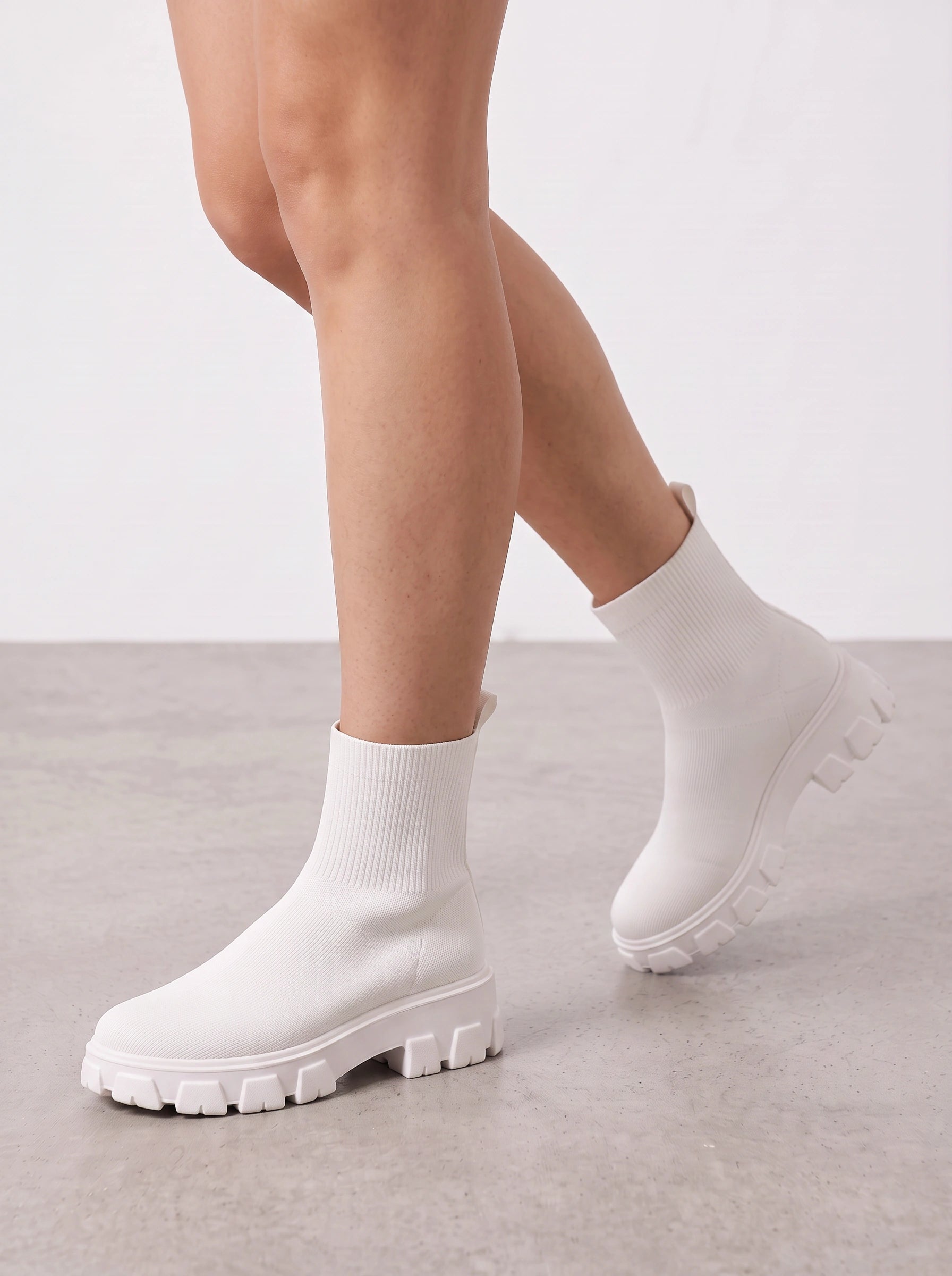 Trakrib Ribbed Sock Ankle Boots – Women Chunky Platform Chelsea Boots Streetwear Casual Pull On Ankle Boots