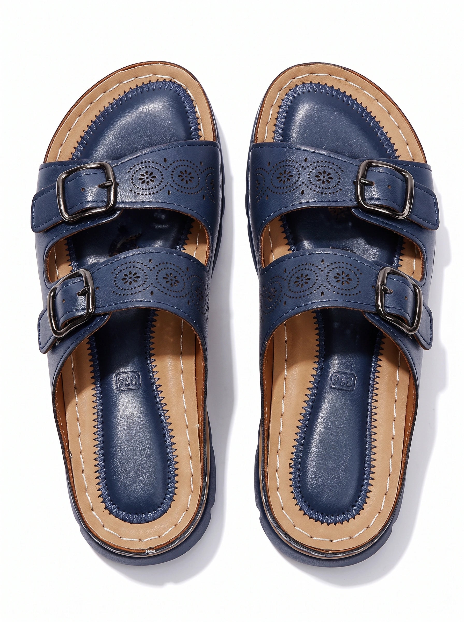 Buckora Double Buckle Slide Sandals – Leather Platform Comfort Women Summer Casual Walking Orthopedic Slide Sandals