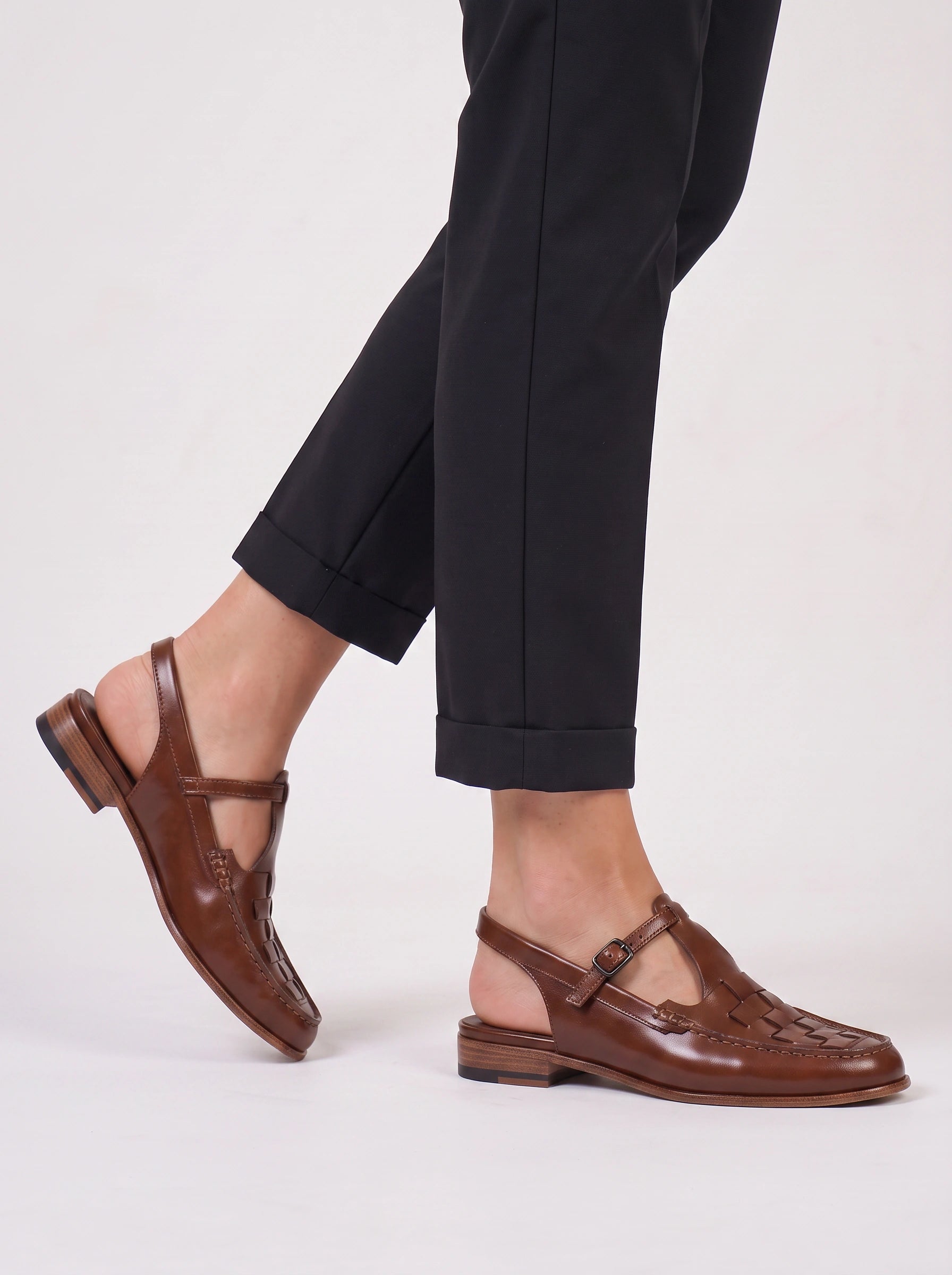 Intrecco Woven Leather Slingback Loafers – Women Flat Shoes Closed Toe Summer Smart Casual Office