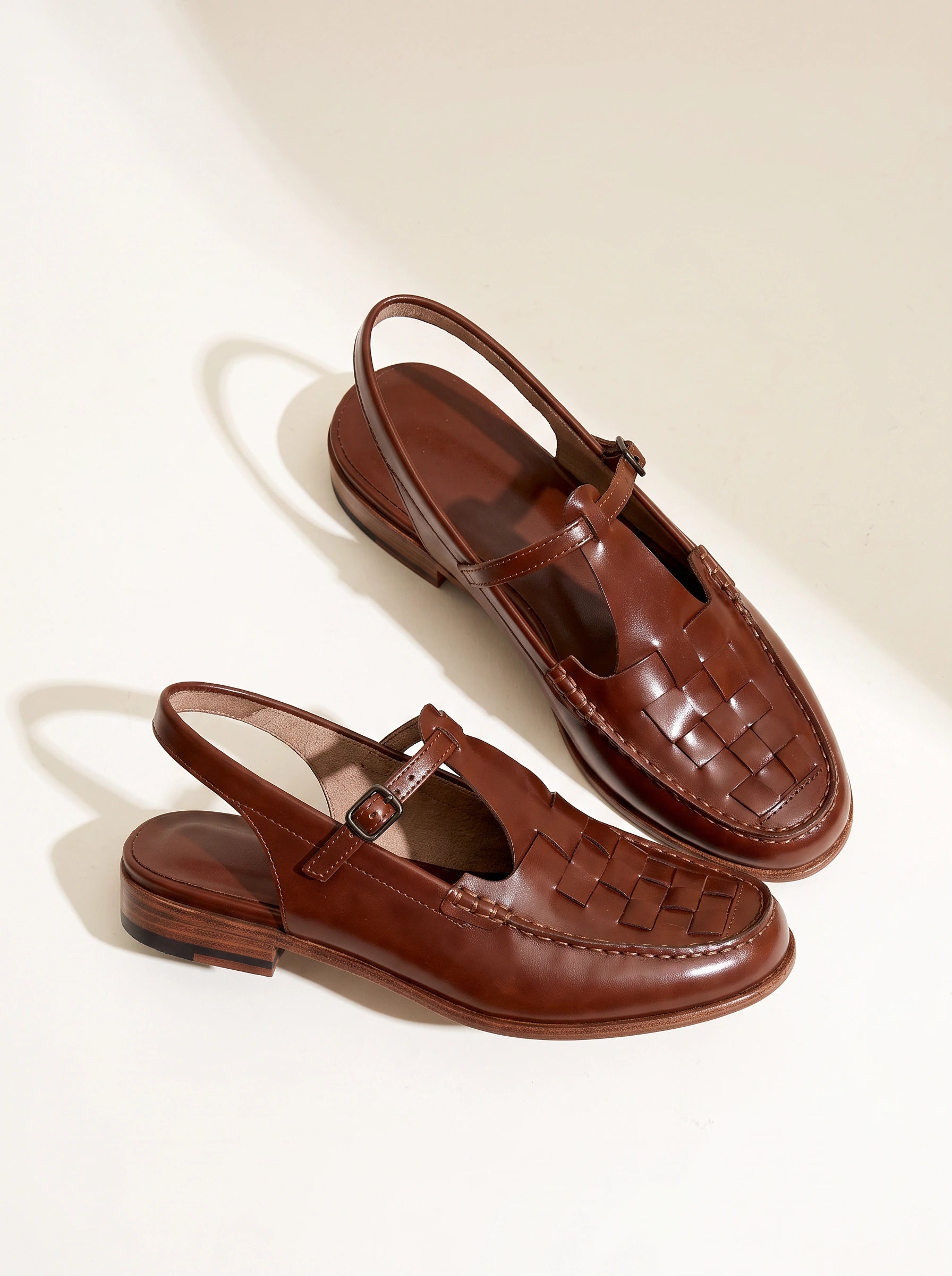 Intrecco Woven Leather Slingback Loafers – Women Flat Shoes Closed Toe Summer Smart Casual Office