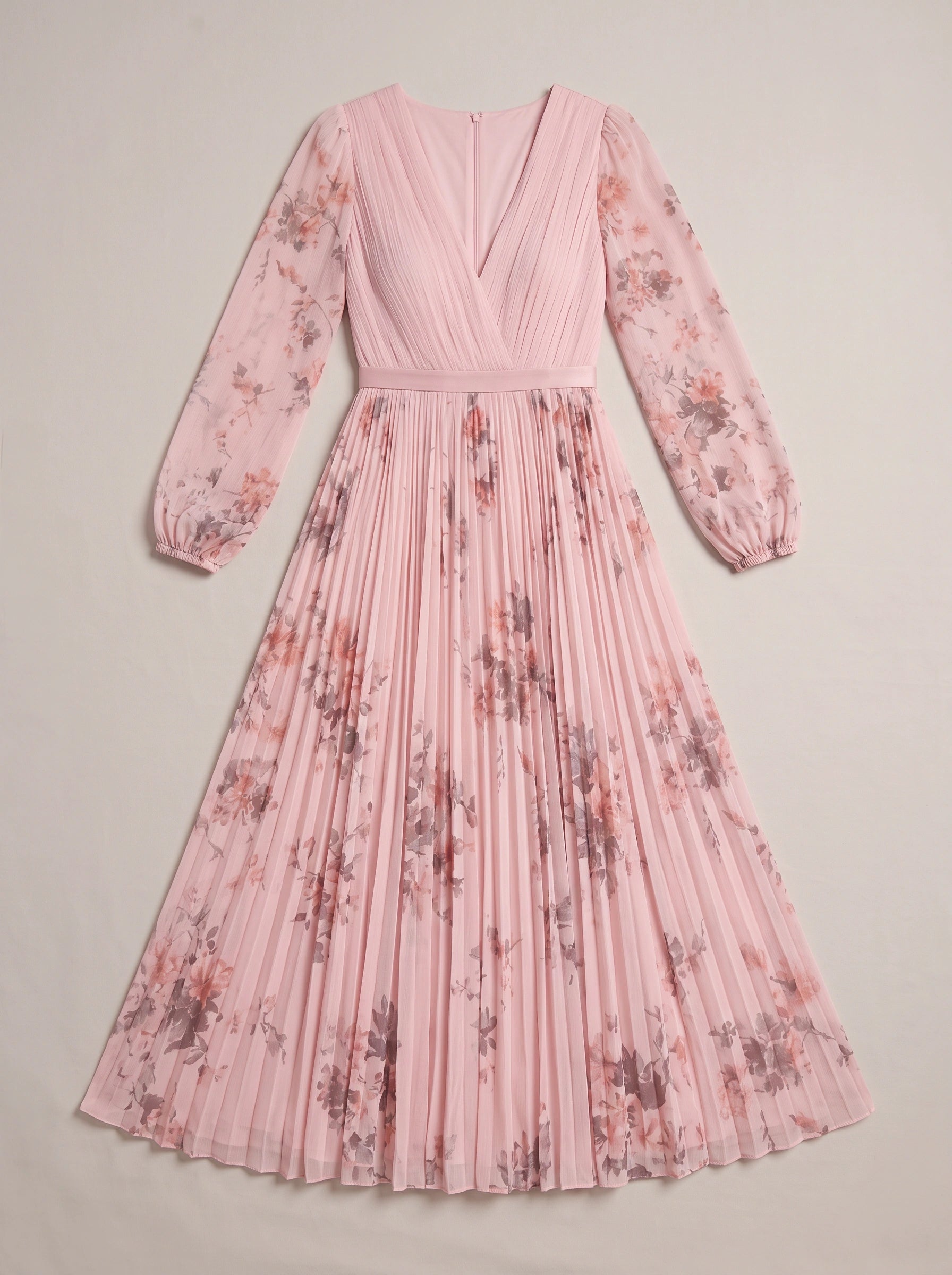 Rosavent Pleated Wrap Maxi Dress – Floral Print Women Wedding Guest Formal Evening Long Sleeve Maxi Dress