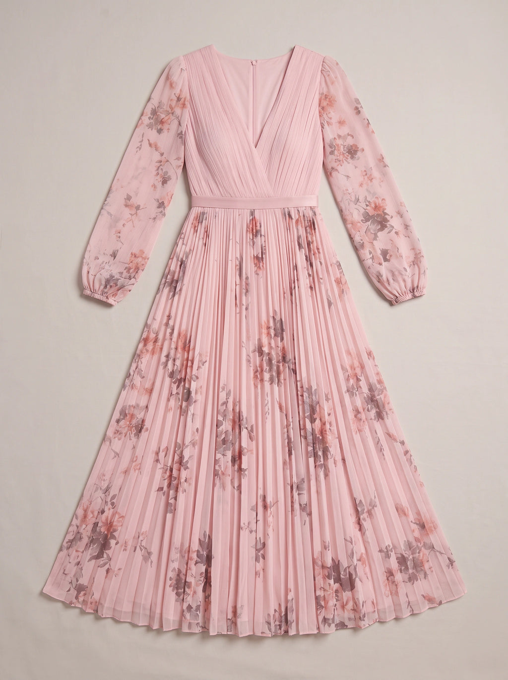 Rosavent Pleated Wrap Maxi Dress – Floral Print Women Wedding Guest Formal Evening Long Sleeve Maxi Dress
