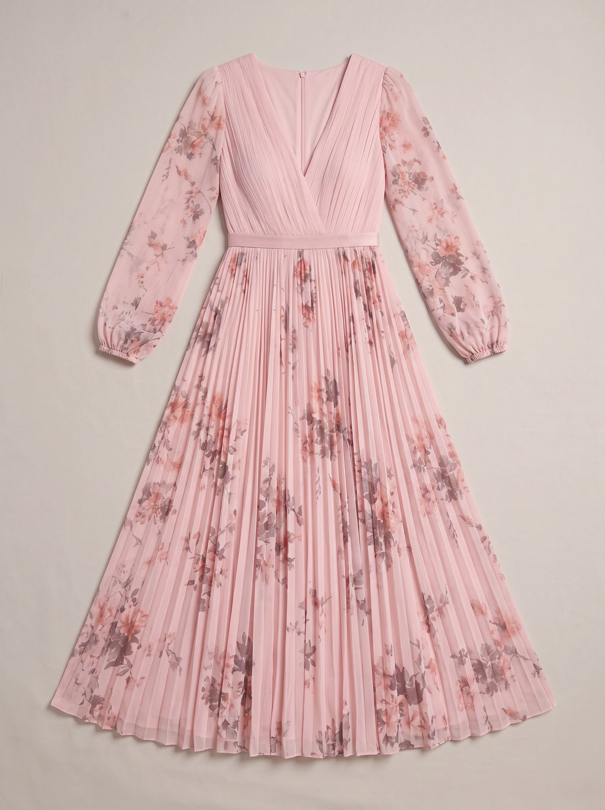 Rosavent Pleated Wrap Maxi Dress – Floral Print Women Wedding Guest Formal Evening Long Sleeve Maxi Dress
