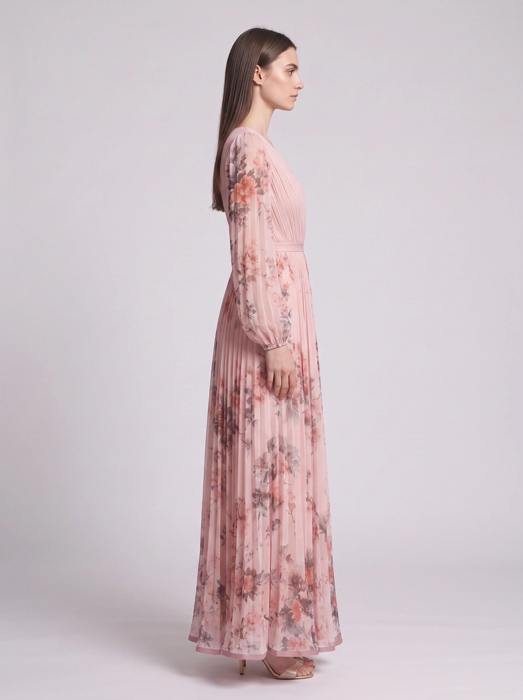 Rosavent Pleated Wrap Maxi Dress – Floral Print Women Wedding Guest Formal Evening Long Sleeve Maxi Dress