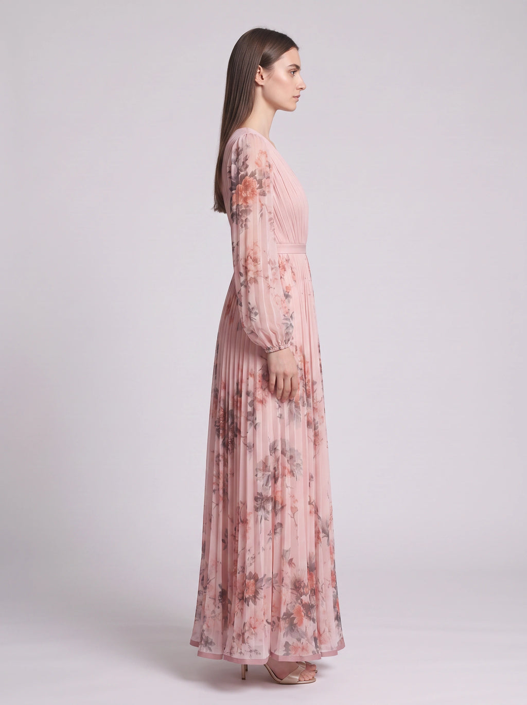 Rosavent Pleated Wrap Maxi Dress – Floral Print Women Wedding Guest Formal Evening Long Sleeve Maxi Dress