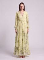 Rosavent Pleated Wrap Maxi Dress – Floral Print Women Wedding Guest Formal Evening Long Sleeve Maxi Dress