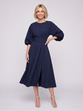 Kimara Kimono Sleeve Wrap Midi Dress – Midi Dress Women Formal Wedding Guest Navy Evening Elegant Dress