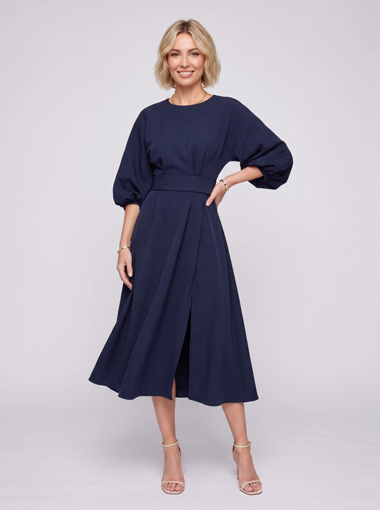 Kimara Kimono Sleeve Wrap Midi Dress – Midi Dress Women Formal Wedding Guest Navy Evening Elegant Dress