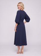 Kimara Kimono Sleeve Wrap Midi Dress – Midi Dress Women Formal Wedding Guest Navy Evening Elegant Dress