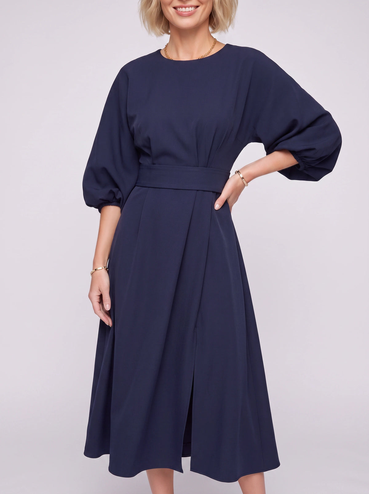 Kimara Kimono Sleeve Wrap Midi Dress – Midi Dress Women Formal Wedding Guest Navy Evening Elegant Dress