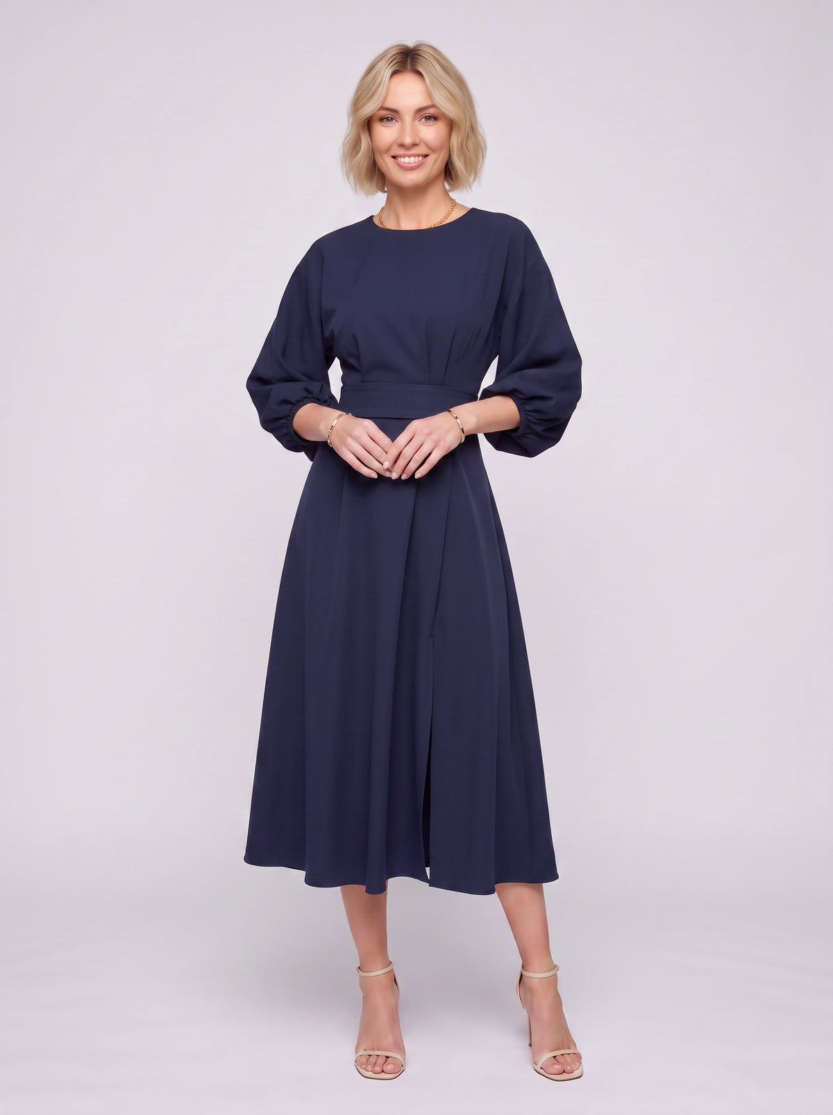 Kimara Kimono Sleeve Wrap Midi Dress – Midi Dress Women Formal Wedding Guest Navy Evening Elegant Dress
