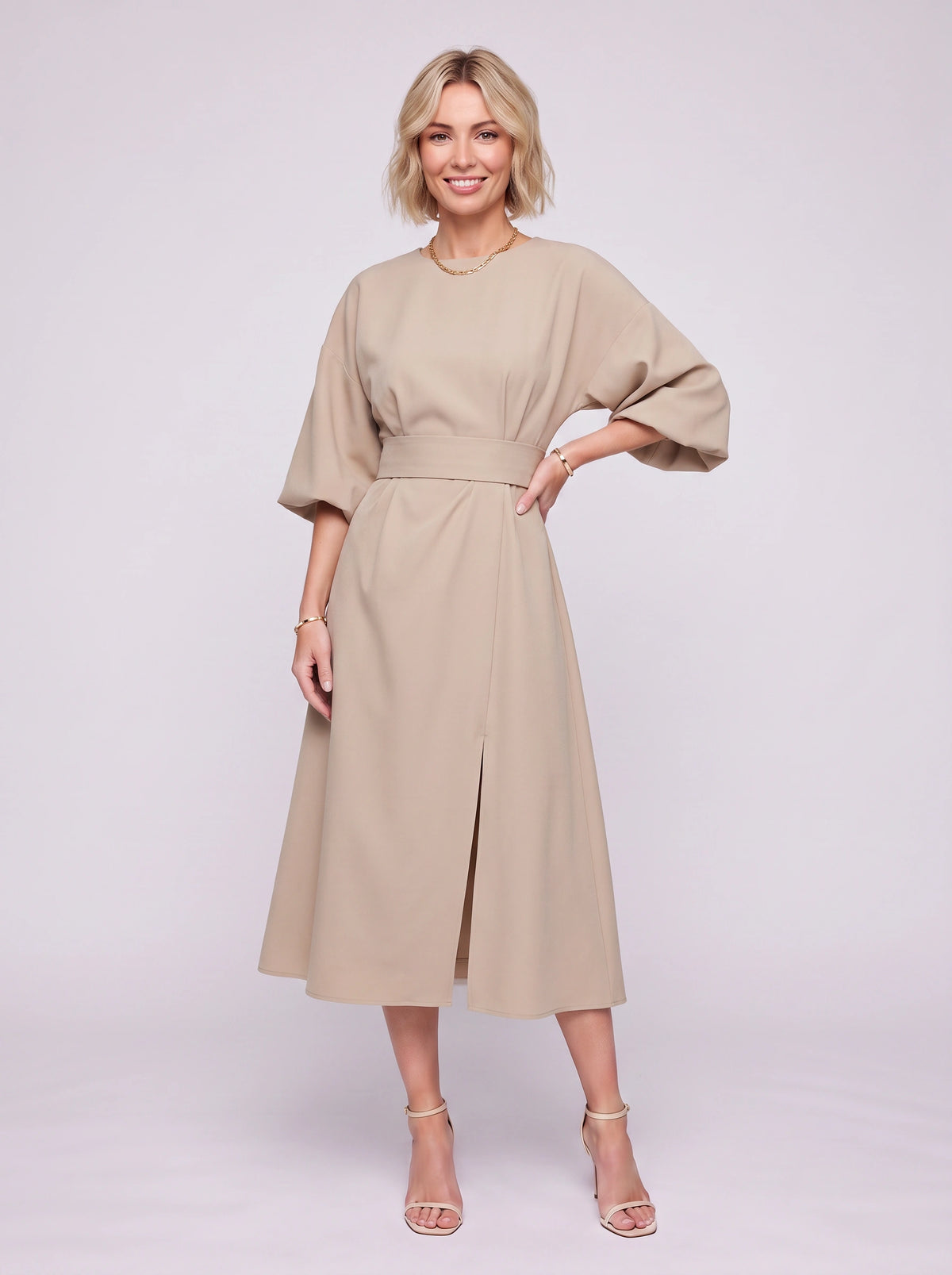 Kimara Kimono Sleeve Wrap Midi Dress – Midi Dress Women Formal Wedding Guest Navy Evening Elegant Dress