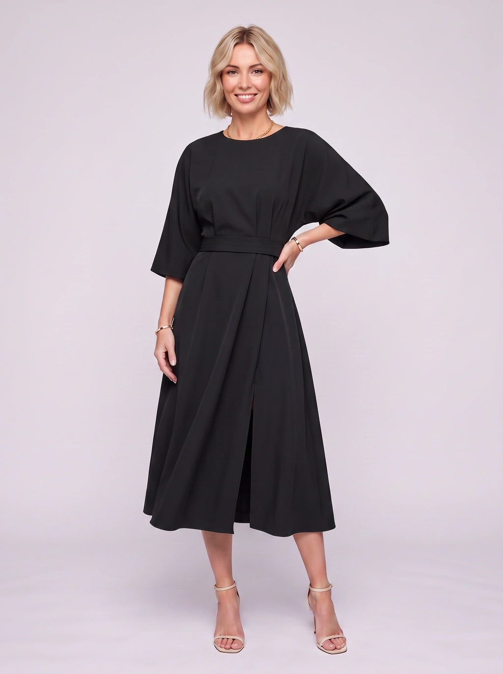 Kimara Kimono Sleeve Wrap Midi Dress – Midi Dress Women Formal Wedding Guest Navy Evening Elegant Dress