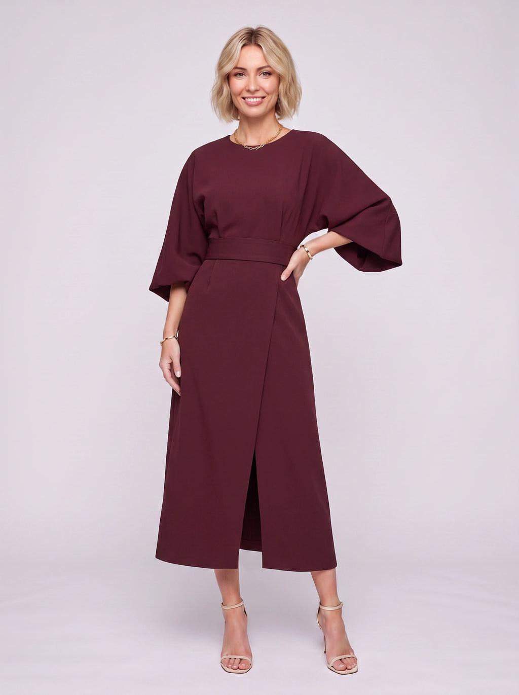 Kimara Kimono Sleeve Wrap Midi Dress – Midi Dress Women Formal Wedding Guest Navy Evening Elegant Dress