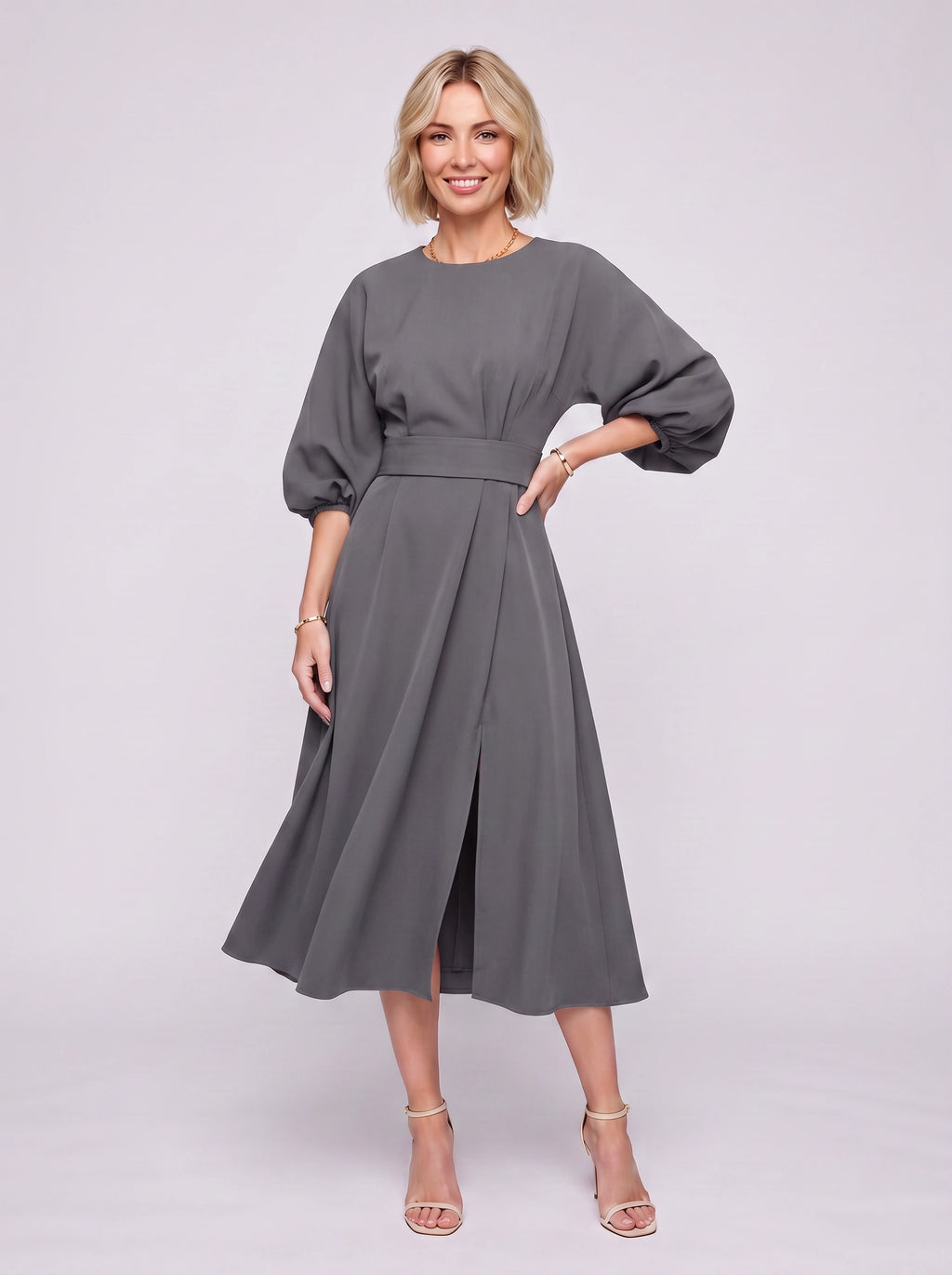 Kimara Kimono Sleeve Wrap Midi Dress – Midi Dress Women Formal Wedding Guest Navy Evening Elegant Dress