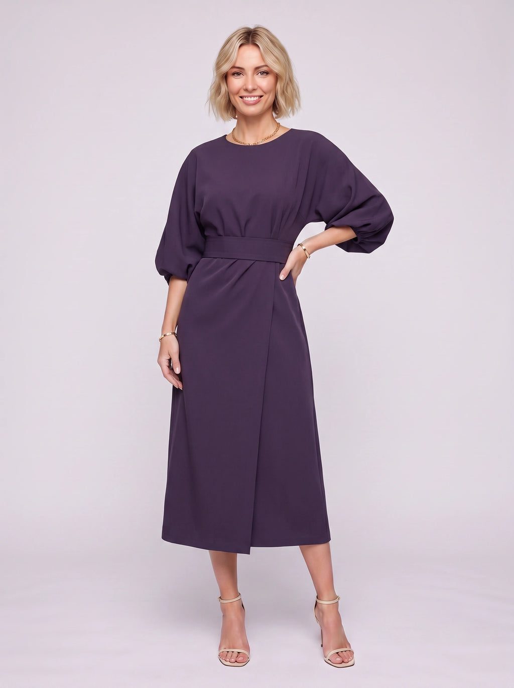 Kimara Kimono Sleeve Wrap Midi Dress – Midi Dress Women Formal Wedding Guest Navy Evening Elegant Dress